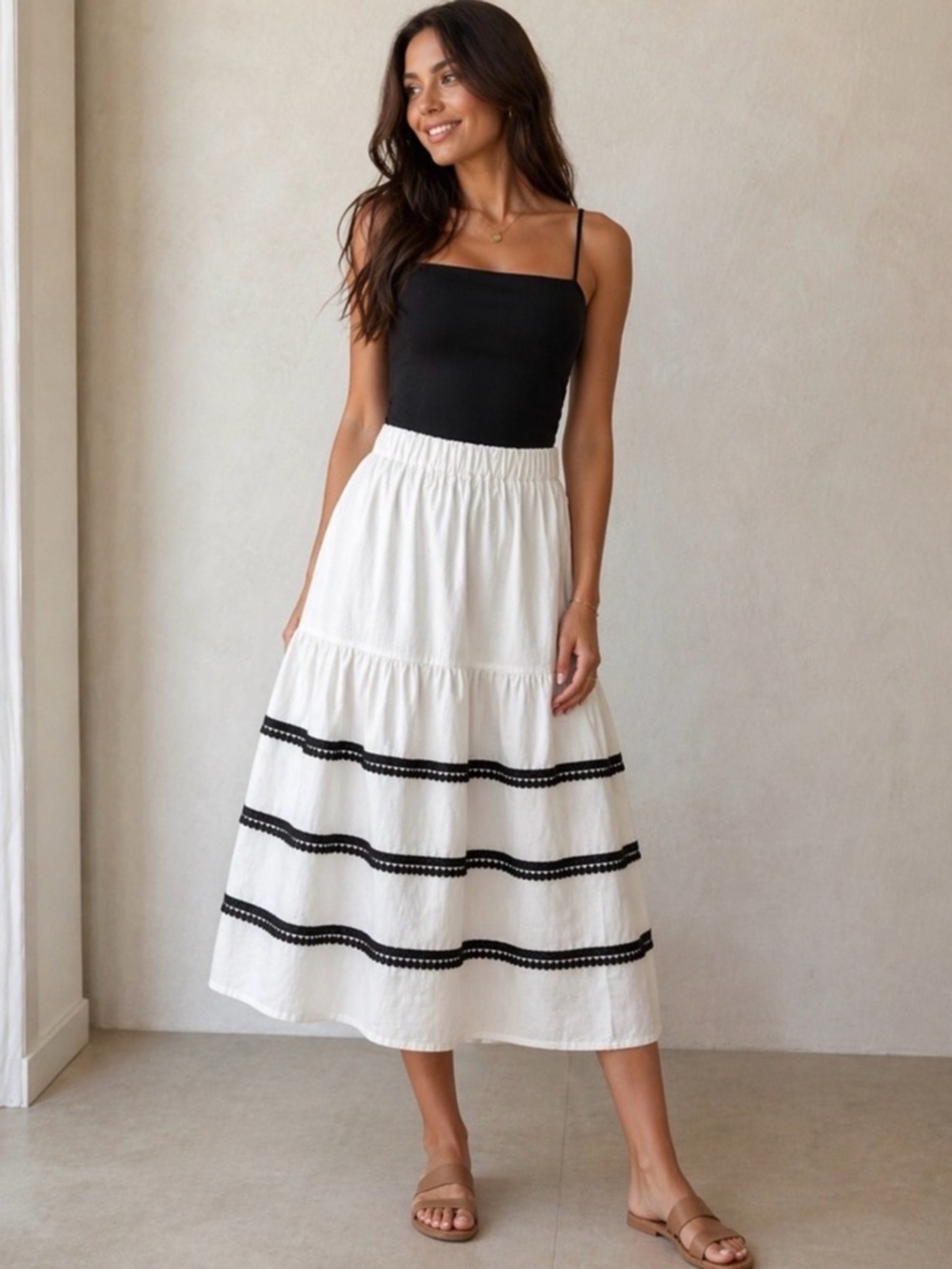 4OUR DREAMERS Women's Ivory Black Linen Skirt - Size S